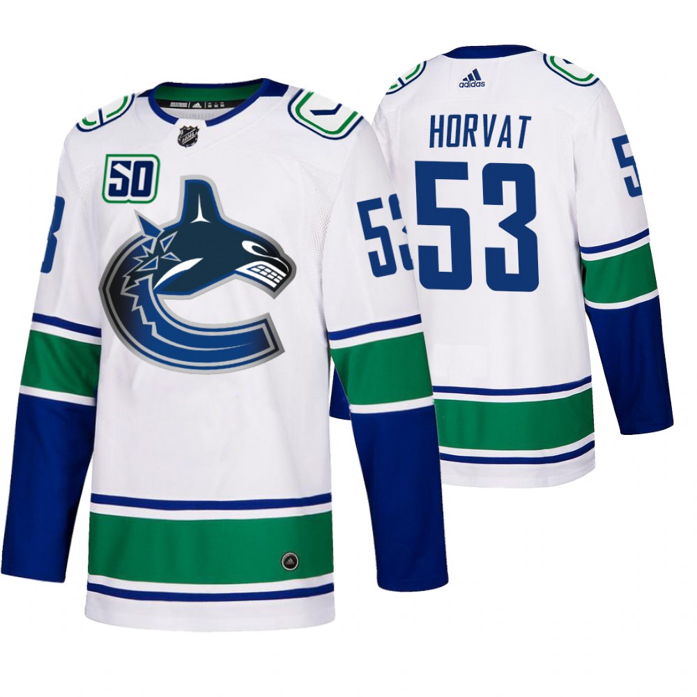 Vancouver Canucks #53 Bo Horvat 50th Anniversary Men's White 2019-20 Away Authentic NHL Jersey