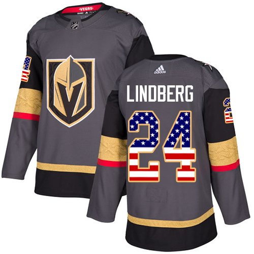 Adidas Golden Knights #24 Oscar Lindberg Grey Home Authentic USA Flag Stitched NHL Jersey