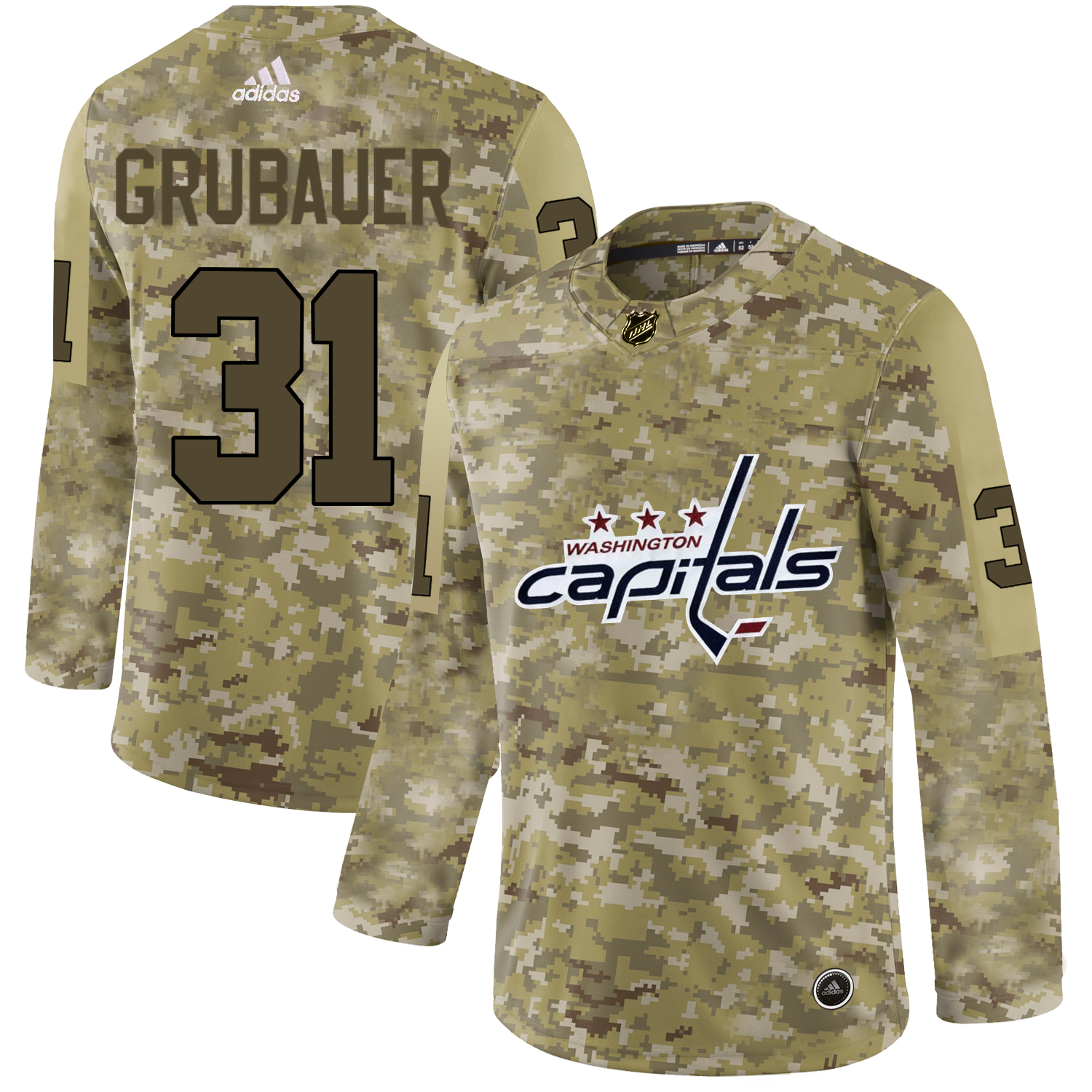 Adidas Capitals #31 Philipp Grubauer Camo Authentic Stitched NHL Jersey