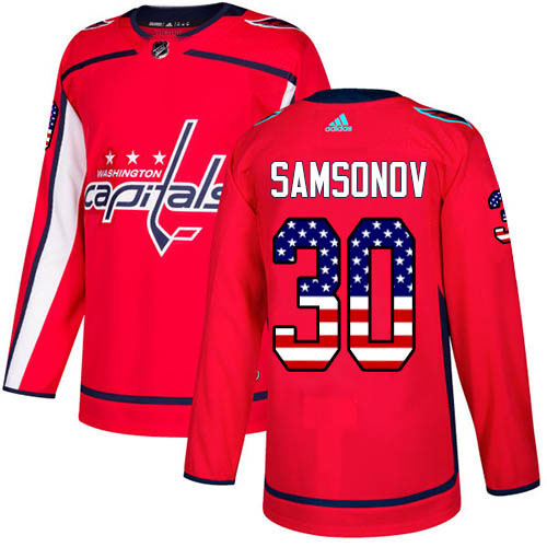 Adidas Capitals #30 Ilya Samsonov Red Home Authentic USA Flag Stitched NHL Jersey
