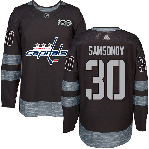 Adidas Capitals #30 Ilya Samsonov Black 1917-2017 100th Anniversary Stitched NHL Jersey