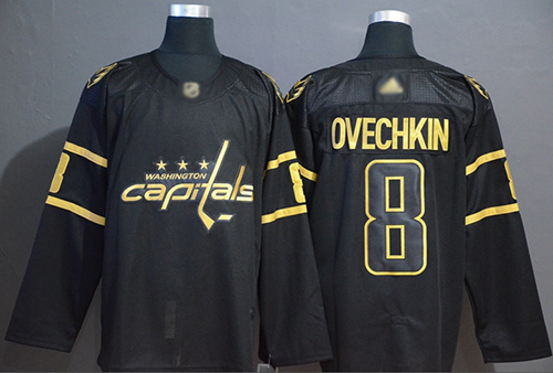 Adidas Capitals #8 Alex Ovechkin Black/Gold Authentic Stitched NHL Jersey