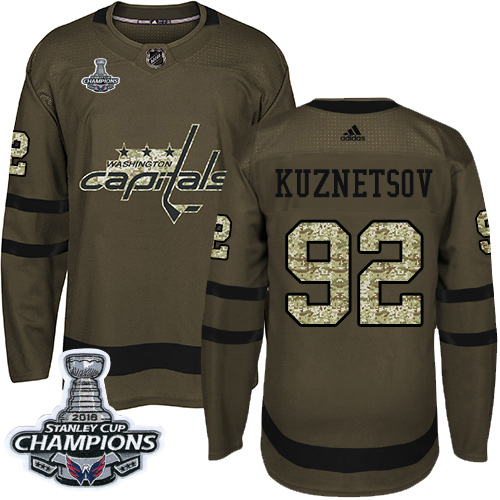 Adidas Capitals #92 Evgeny Kuznetsov Green Salute to Service Stanley Cup Final Champions Stitched NHL Jersey