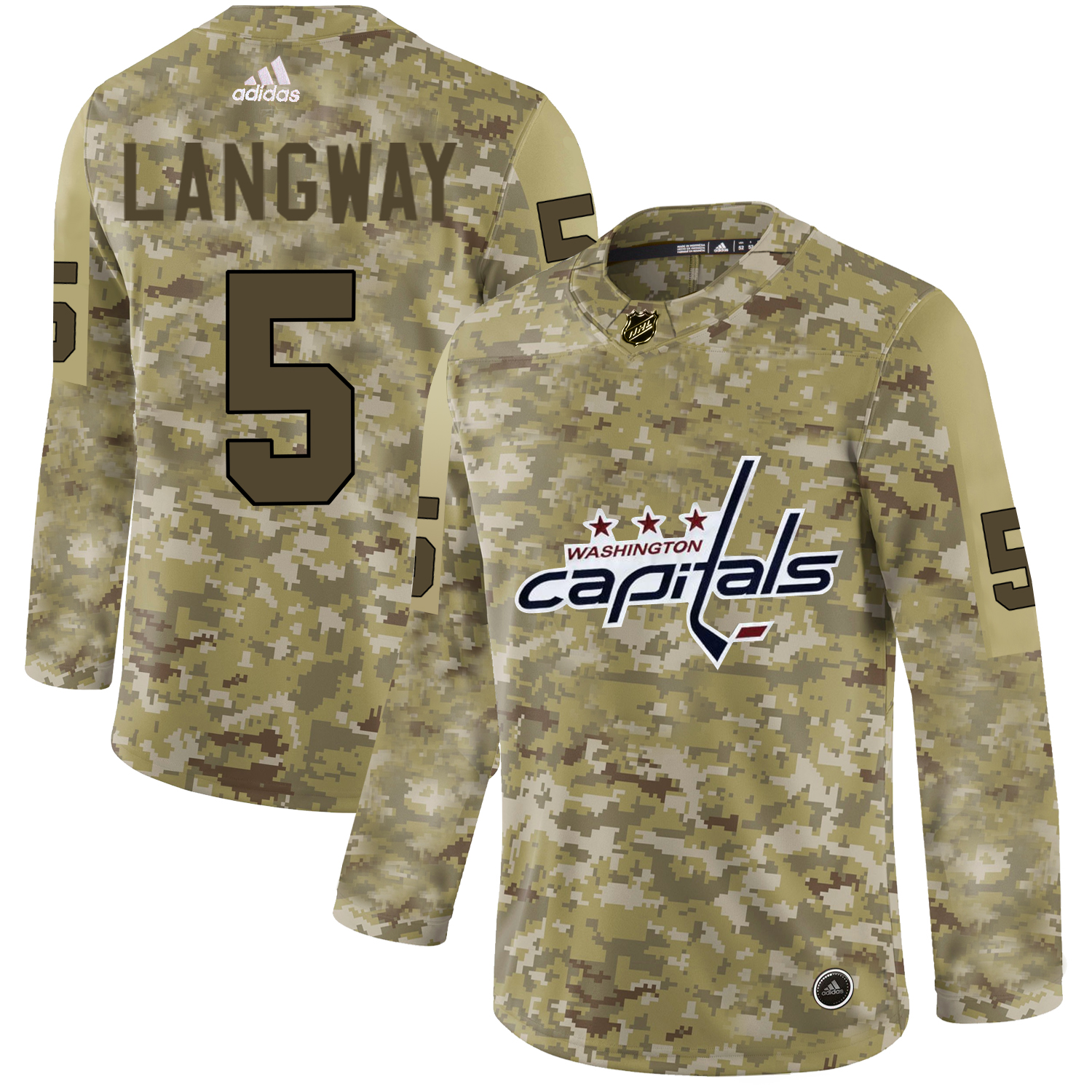 Adidas Capitals #5 Rod Langway Camo Authentic Stitched NHL Jersey