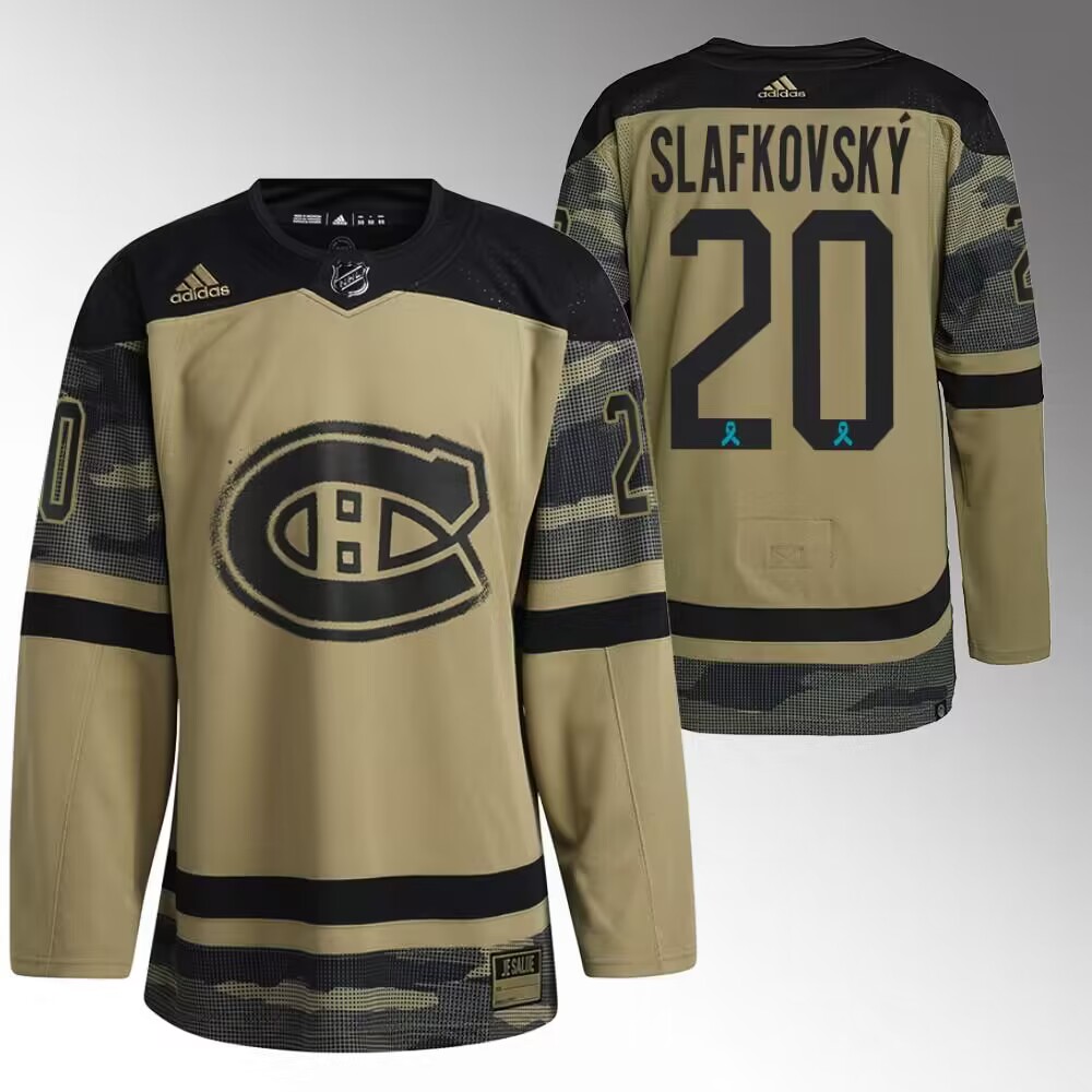 Men's Montreal Canadiens #20 Juraj Slafkovsky Olive Salute To Service Stitched Jersey