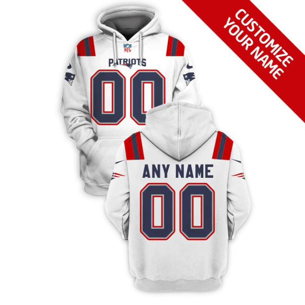 Men's New England Patriots Active Player Custom 2021 White Pullover Hoodie