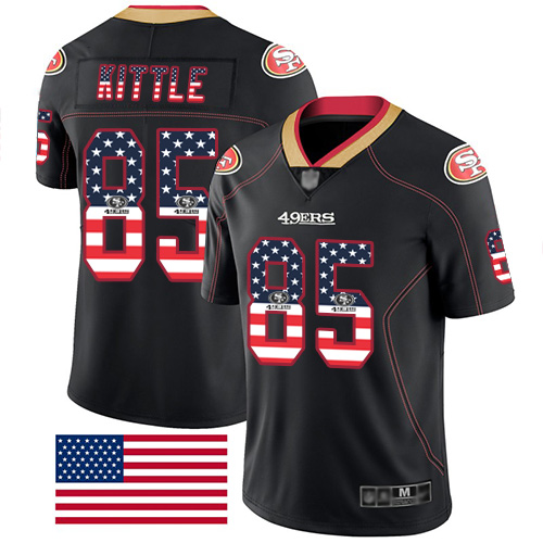 Men's San Francisco 49ers ACTIVE PLAYER Custom Black Men's Stitched NFL Limited Rush USA Flag Jersey