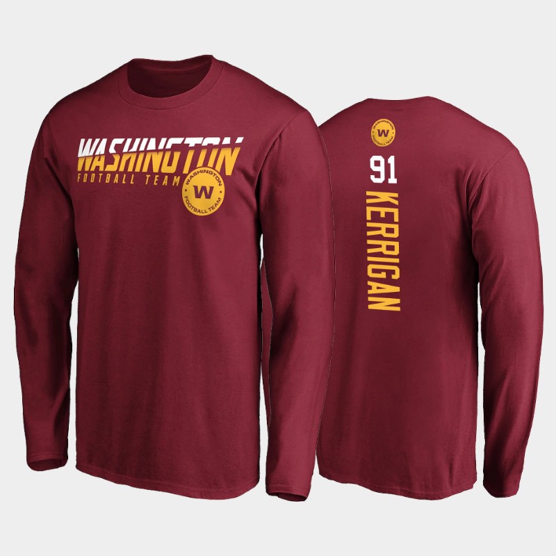Men's Washington Football Team #91 Ryan Kerrigan 2020 NFL Burgundy Disrupt Mascot Long Sleeve T-shirt