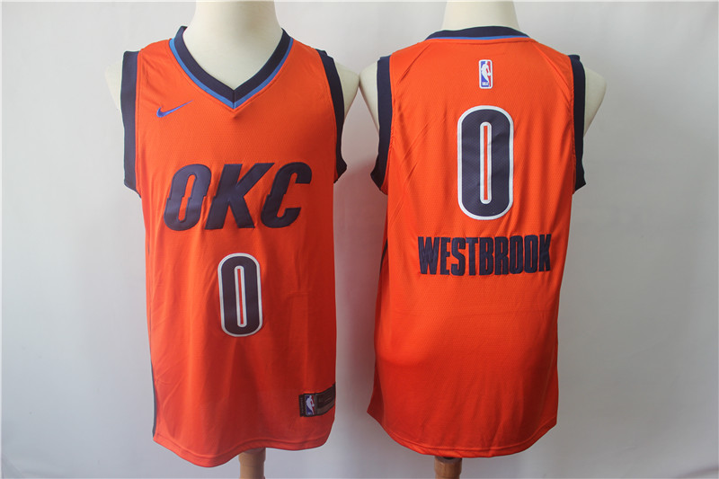 Men's Oklahoma City Thunder #0 Russell Westbrook Orange 2018/19 Earned Edition Swingman Stitched NBA Jersey
