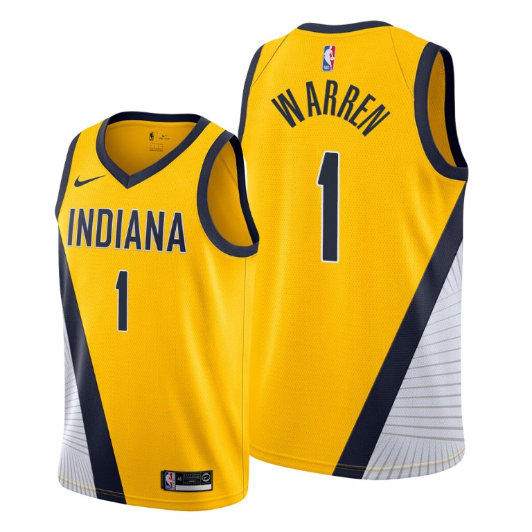 Men's Indiana Pacers #1 T.J. Warren Yellow NBA Statement Edition Stitched Jersey