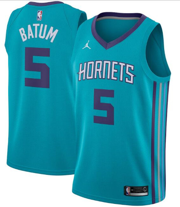 Men's Charlotte Hornets #5 Nicolas Batum Teal Icon Edition Swingman Stitched Jersey