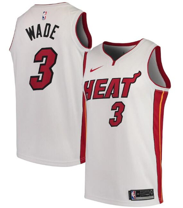 Men's Miami Heat White #3 Dwyane Wade Association Edition Swingman Stitched Jersey