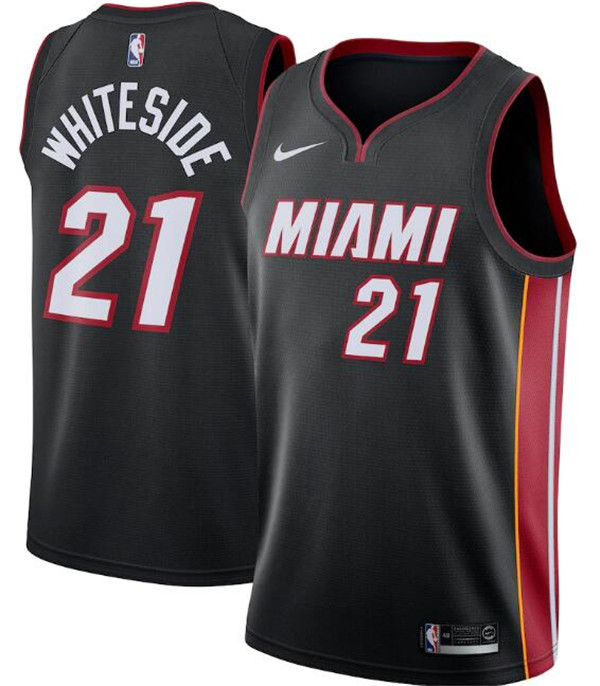 Men's Miami Heat Black #21 Hassan Whiteside Icon Edition Swingman Stitched Jersey