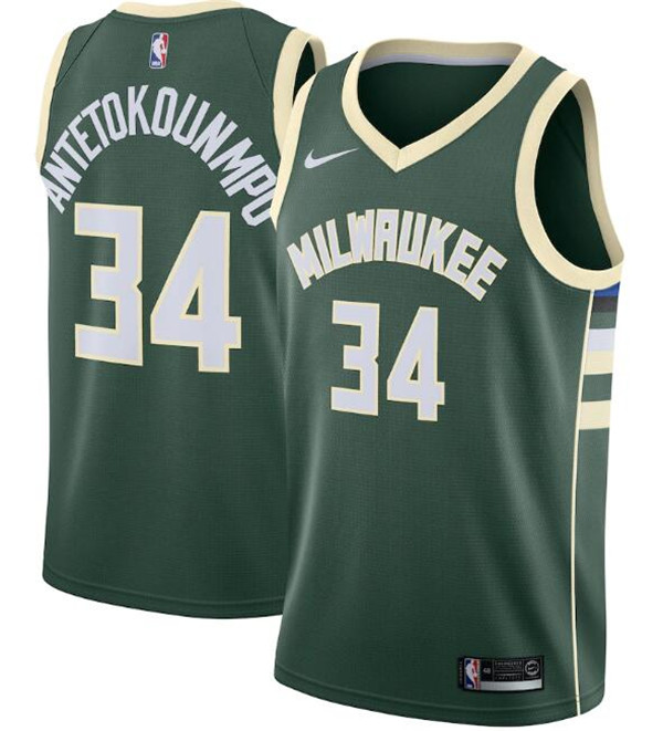 Men's Milwaukee Bucks #34 Giannis Antetokounmpo Green NBA Icon Edition Stitched Swingman Jersey Men's Milwaukee Bucks #34 Giannis Antetokounmpo Green NBA Icon Edition Stitched Swingman Jersey