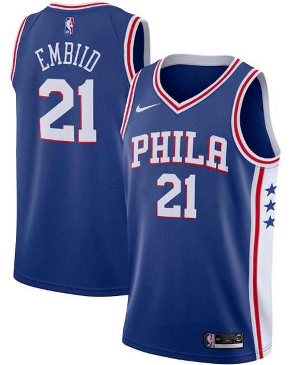 Men's Philadelphia 76ers #21 Joel Embiid Royal NBA Icon Edition Stitched Swingman Jersey