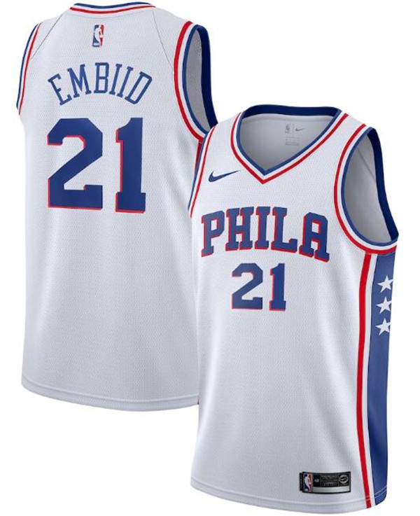 Men's Philadelphia 76ers #21 Joel Embiid White NBA Association Edition Stitched Swingman Jersey