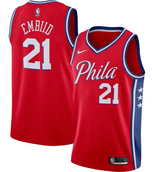 Men's Philadelphia 76ers #21 Joel Embiid Red NBA Statement Edition Stitched Swingman Jersey