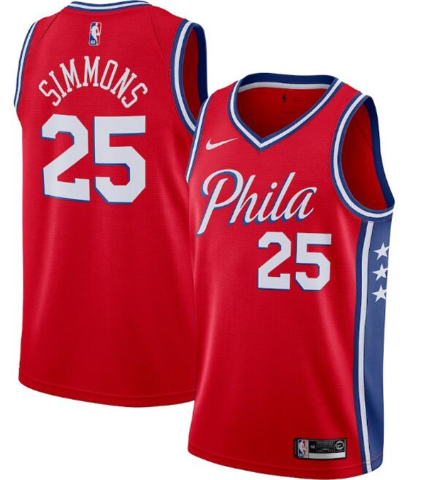 Men's Philadelphia 76ers #25 Ben Simmons Red NBA Statement Edition Stitched Swingman Jersey