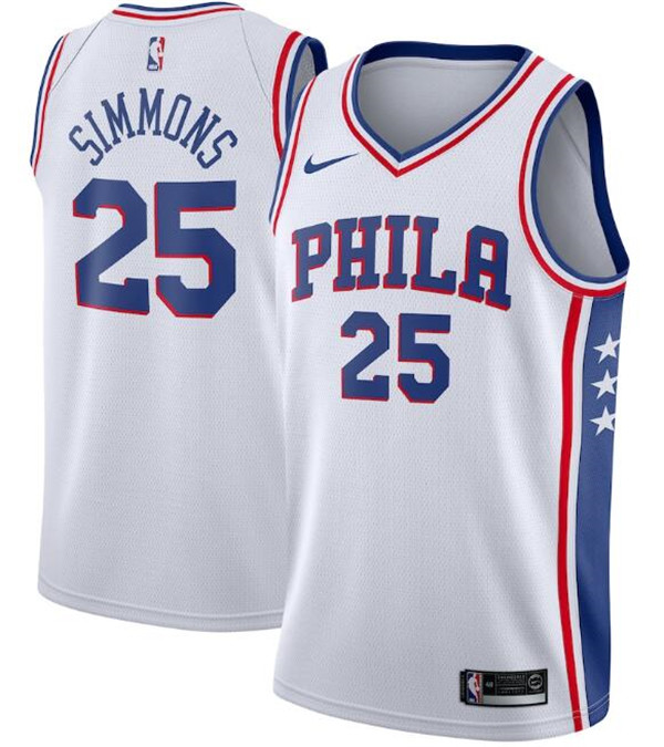 Men's Philadelphia 76ers #25 Ben Simmons White NBA Association Edition Stitched Swingman Jersey