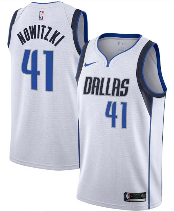 Men's Dallas Mavericks #41 Dirk Nowitzki White NBA Association Edition Swingman Stitched Jersey