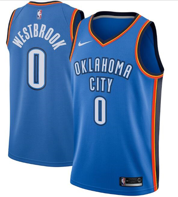 Men's Oklahoma City Thunder #0 Russell Westbrook Blue NBA Icon Edition Stitched  Jersey