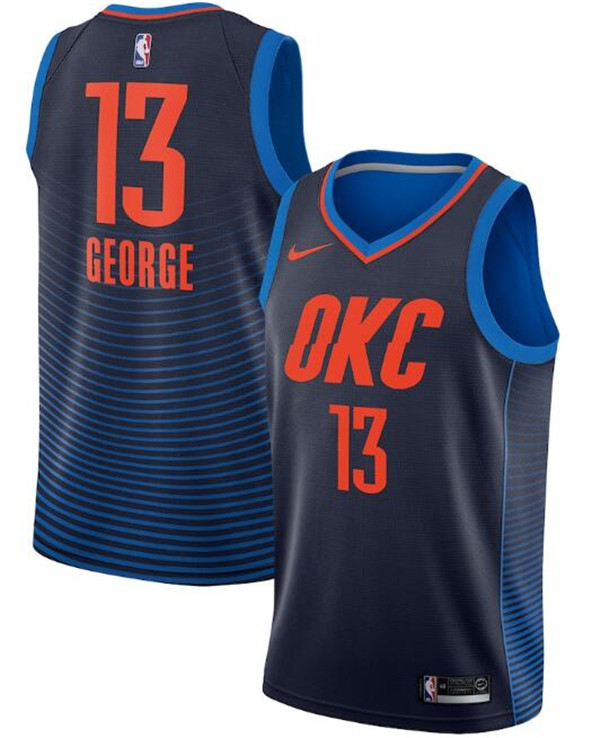 Men's Oklahoma City Thunder #13 Paul George Navy NBA Statement Edition Stitched Jersey