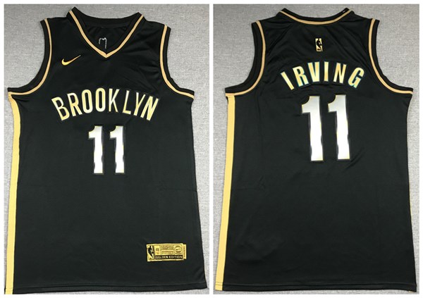 Men's Brooklyn Nets #11 Kyrie Irving Black Gold NBA 2020 Edition Stitched Jersey