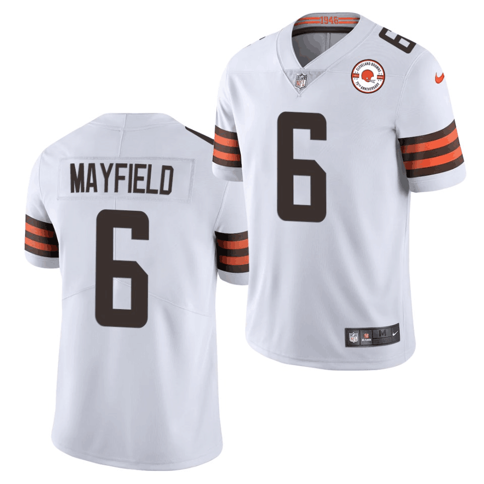 Men's Cleveland Browns #6 Baker Mayfield 2021 White NFL 75th Anniversary Vapor Untouchable Limited Stitched Jersey