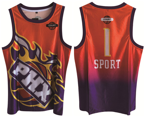 Men's Phoenix Suns#1 Devin Booker Purple/Orange Print Basketball Jersey