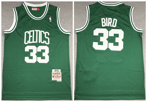 Men's Boston Celtics #33 Larry Bird 1985-86 Green NBA Throwback Stitched Jersey