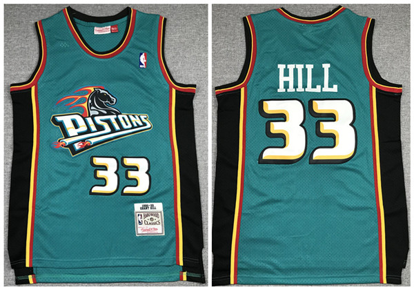 Men's Detroit Pistons #33 Grant Hill 1998-99 Green NBA Throwback Stitched Jersey