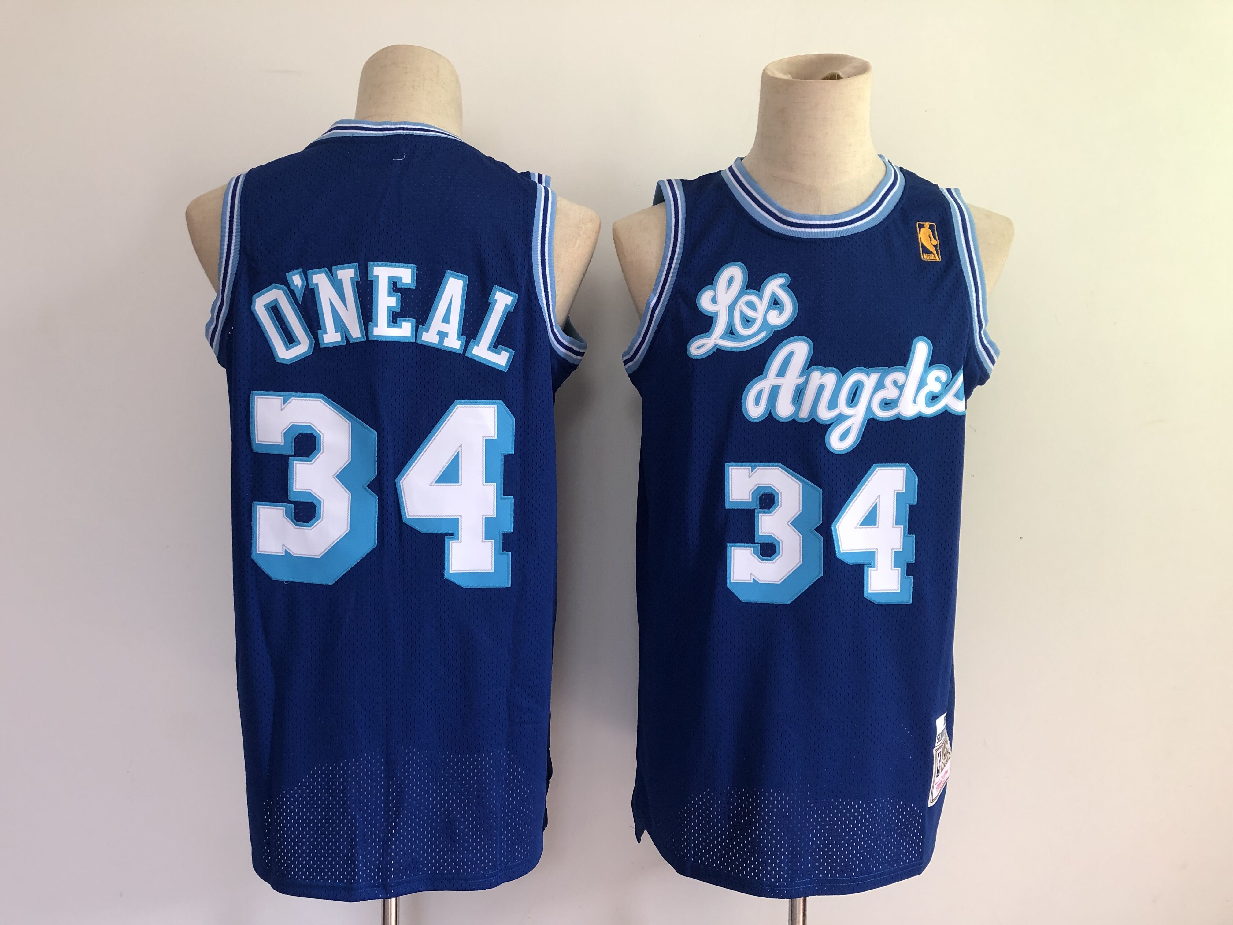 Lakers #34 Shaquille O'Neal Blue Throwback Stitched NBA Jersey
