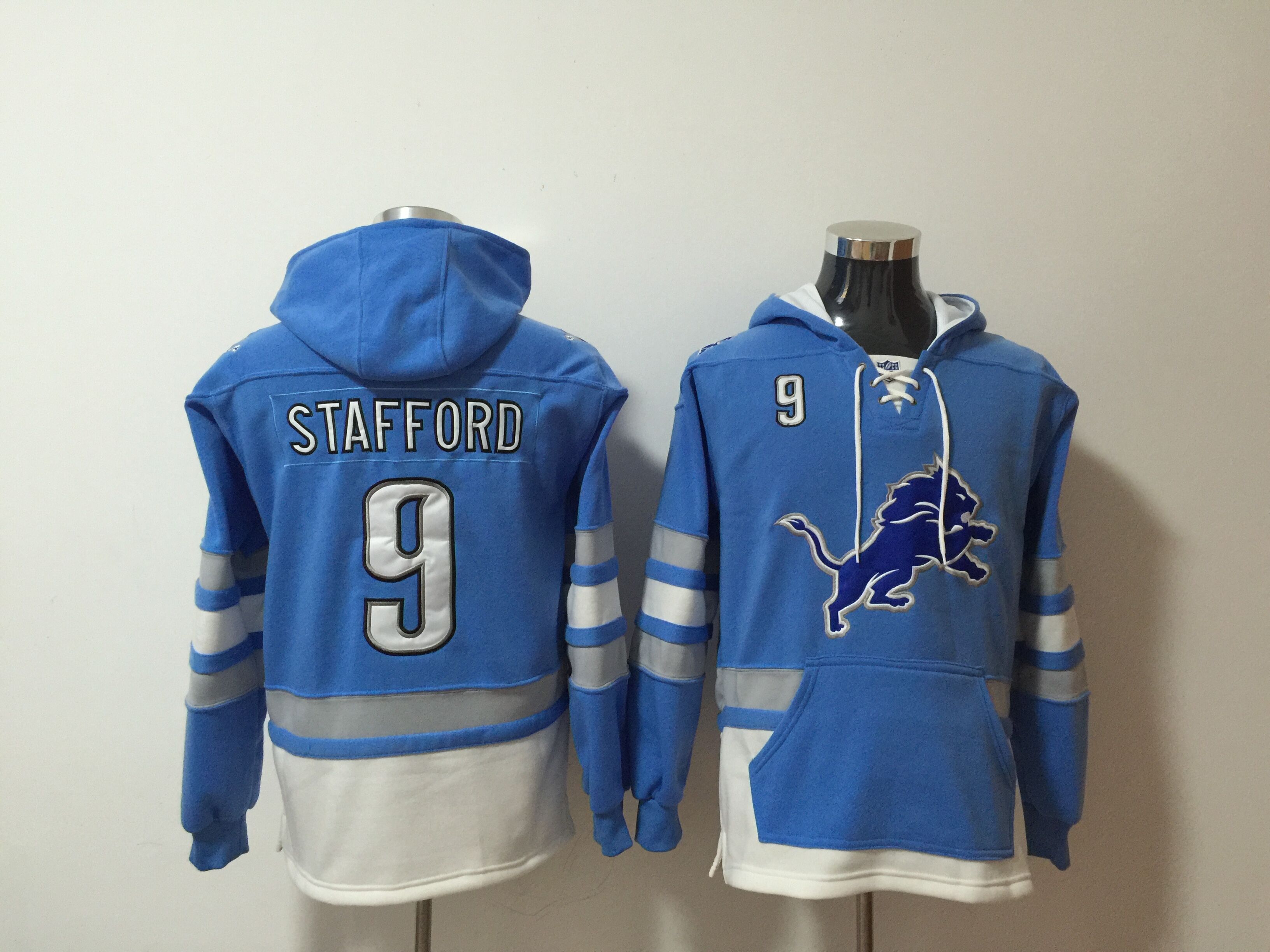 Men's Detroit Lions #9 Matthew Stafford Blue NFL Hooded Sweatshirt
