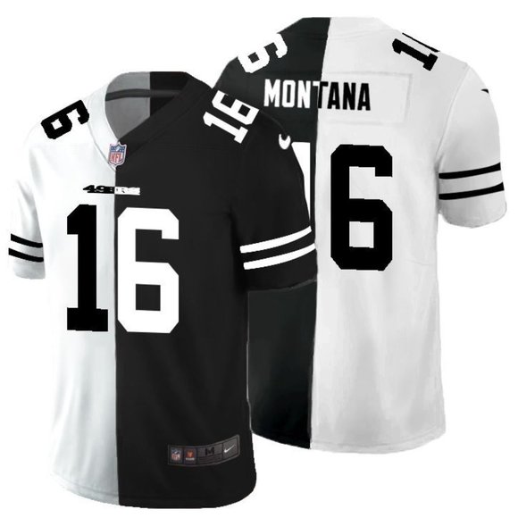 Men's San Francisco 49ers #16 Joe Montana Black & White NFL Split Limited Stitched Jersey