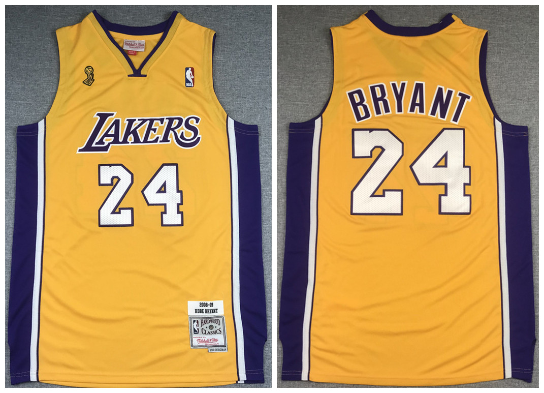 Men's Los Angeles Lakers #24 Kobe Bryant Gold NBA Final 2008-2009 Throwback Stitched Jersey