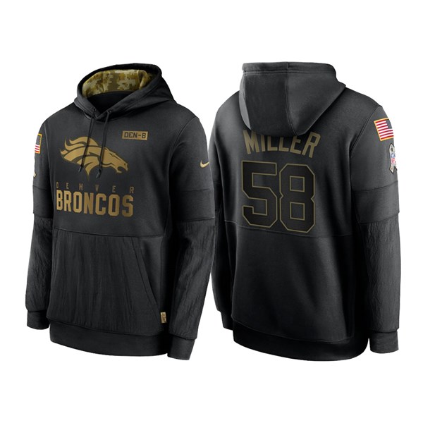Men's Denver Broncos #58 Von Miller Black NFL 2020 Salute To Service Sideline Performance Pullover Hoodie