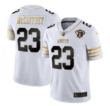 Men's San Francisco 49ers ACTIVE PLAYER Custom White and Gold With 75th Anniversary Patch NFL Limited Stitched Jersey