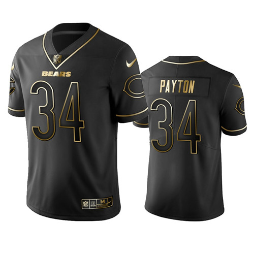 Men's Chicago Bears #34 Walter Payton 2019 Black Golden Edition Limited Stitched NFL Jersey