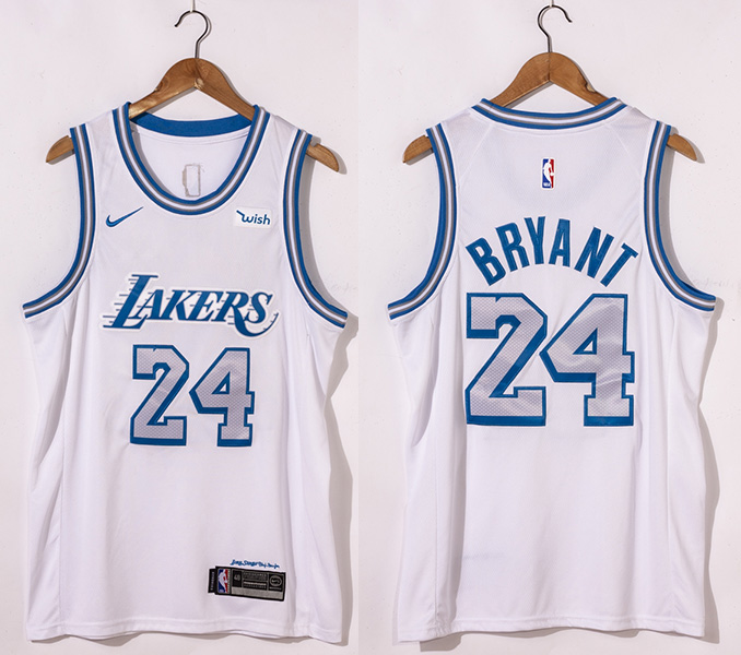 Men's Los Angeles Lakers #24 Kobe Bryant White 2020-21 New Blue Silver Logo Stitched NBA Jersey