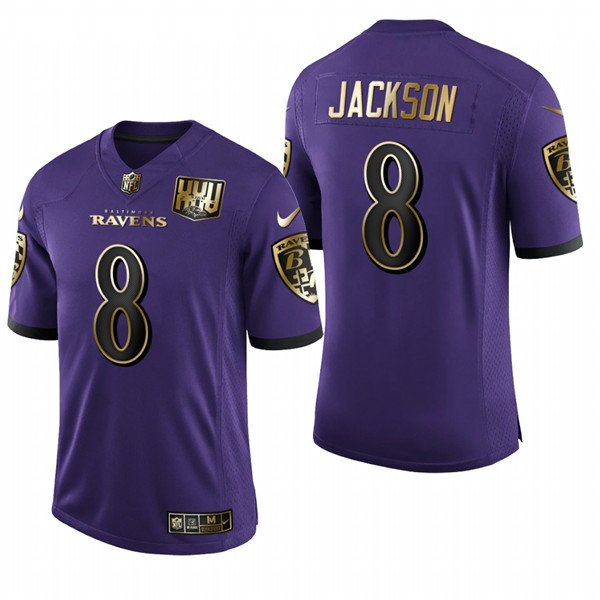 Men's Baltimore Ravens #8 Lamar Jackson Purple NFL Stitched Jersey