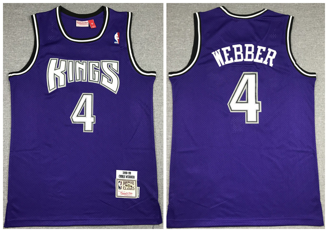 Men's Sacramento Kings #4 Chris Webber Purple Throwback Stitched Jersey