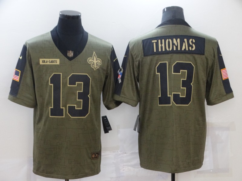 Men's New Orleans Saints #13 Michael Thomas 2021 Olive Salute To Service Limited Stitched Jersey