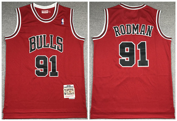 Men's Chicago Bulls #91 Dennis Rodman 1997-98 Red NBA Throwback Stitched Jersey