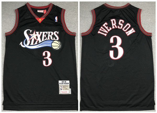 Men's Philadelphia 76ers #3 Allen Iverson 1997-98 Black NBA Throwback Stitched Jersey