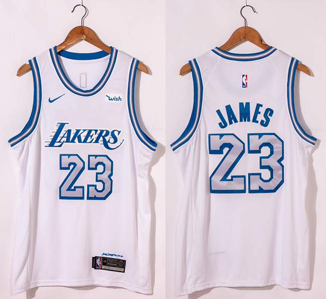 Men's Los Angeles Lakers #23 LeBron James White 2020-21 New Blue Silver Logo Stitched NBA Jersey