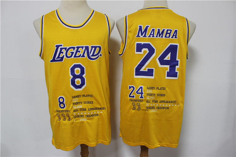 Men's Los Angeles Lakers Front #8 'Legend' Back #24 'Mamba' Kobe Bryant Yellow Stitched Jersey