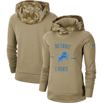 Women's Detroit Lions Khaki 2019 Salute To Service Therma Pullover Hoodie(Run Small)