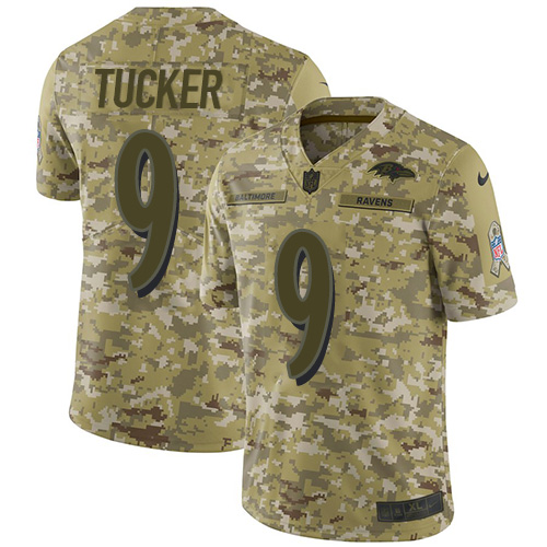 Nike Ravens #9 Justin Tucker Camo Men's Stitched NFL Limited 2018 Salute To Service Jersey