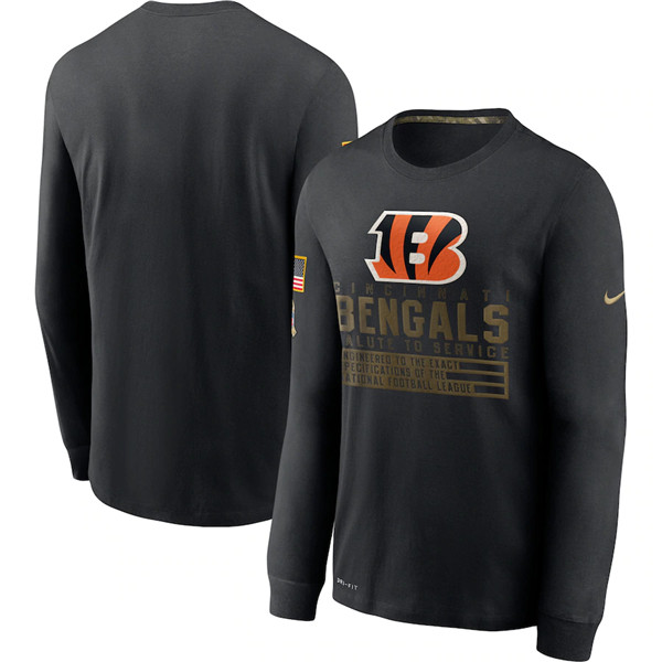 Men's Cincinnati Bengals Black NFL 2020 Salute To Service Sideline Performance Long Sleeve T-Shirt