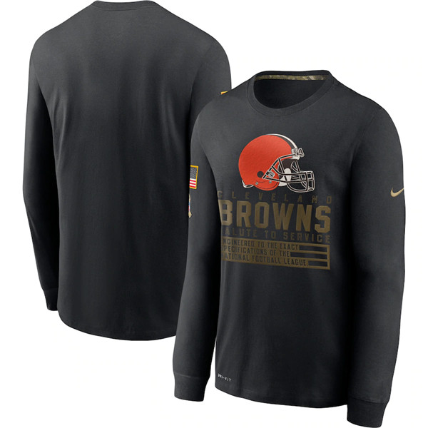 Men's Cleveland Browns Black NFL 2020 Salute To Service Sideline Performance Long Sleeve T-Shirt